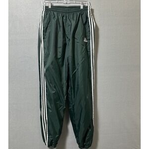 Vtg Adidas Nylon Track Pants Large 26x31 Green Shiny Satin Retro  Pockets